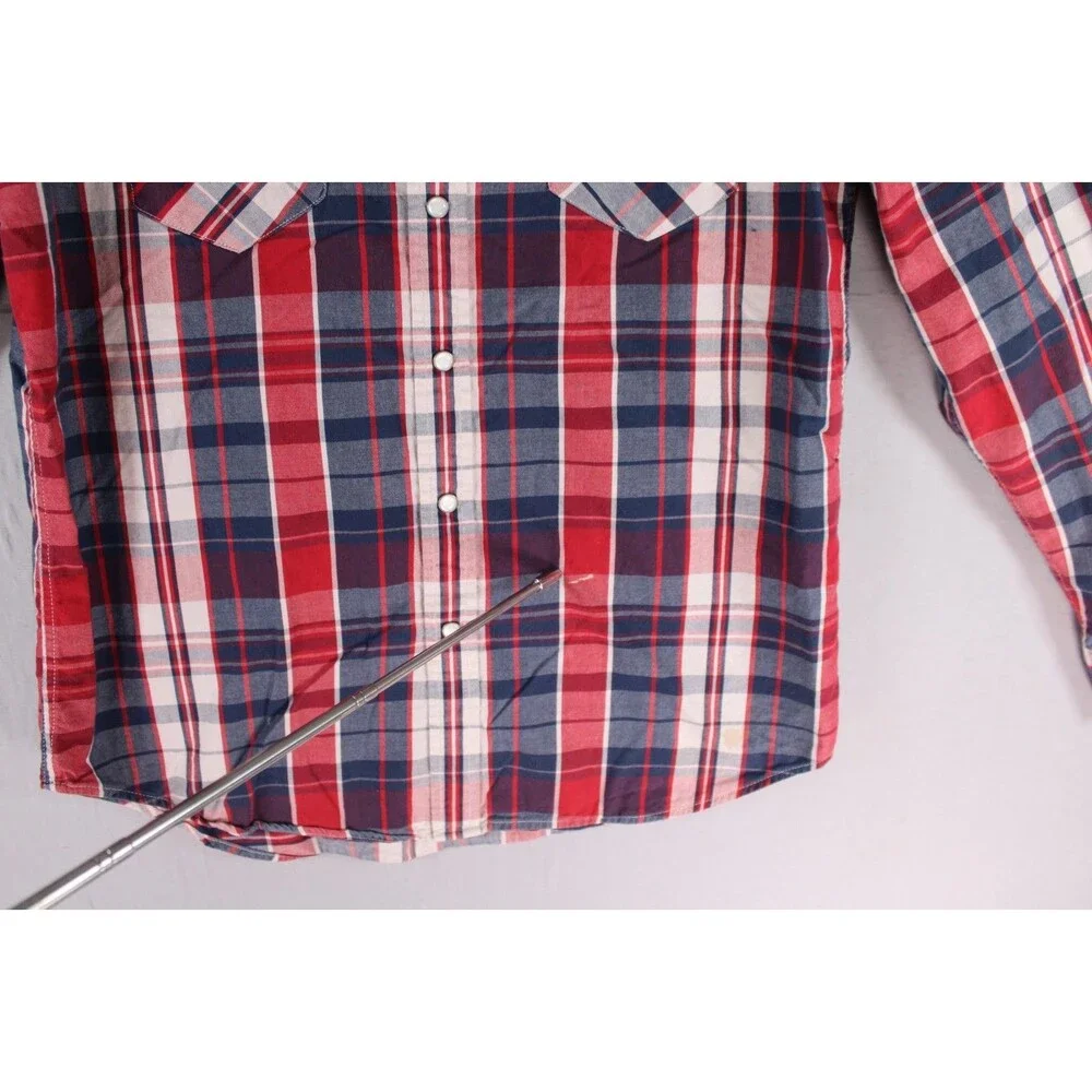 Levi's Western Plaid Snap Button Shirt Men's Large Red Blue White Cotton L